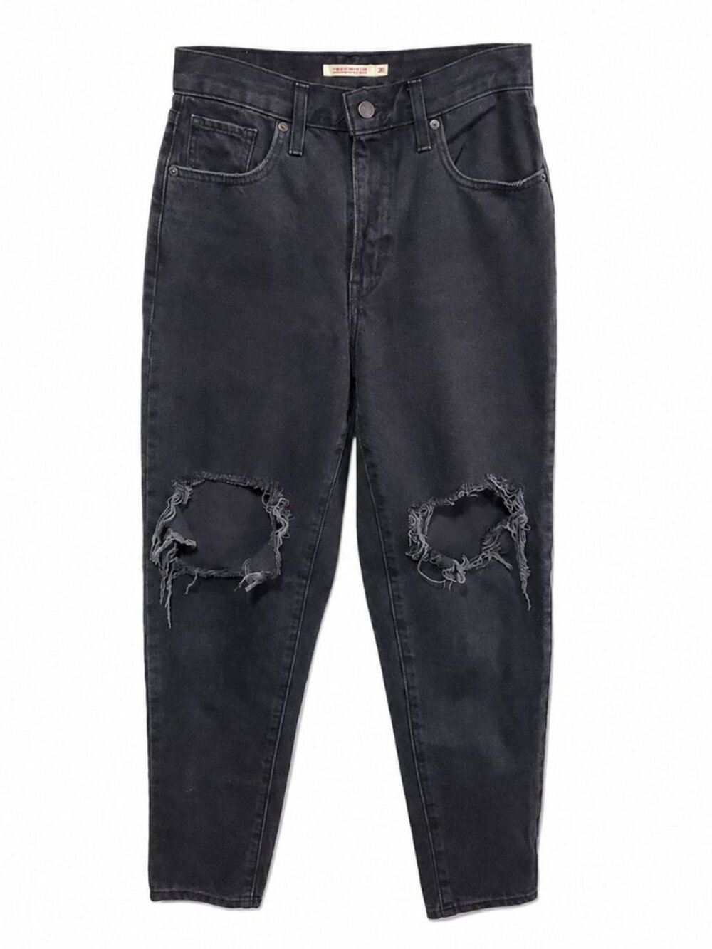 LEVI'S High Waisted Mom Jean Tapered Leg Stretch Distressed Black Women 28 x 28"